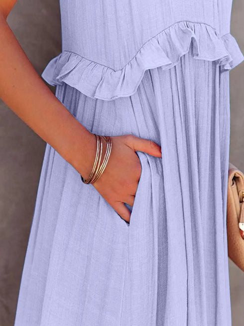 'Galatea' Ruffled Sleeveless Maxi Dress - Celes Fashion